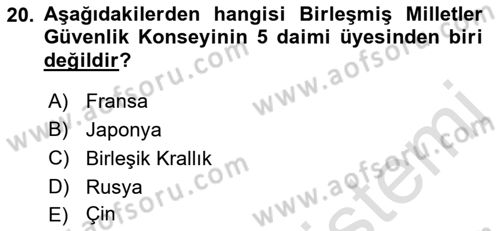 Orta Asya ve Kafkaslarda Siyaset Dersi 2022 - 2023 Yılı Yaz Okulu Sınav Soruları 20. Soru