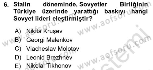 Orta Asya ve Kafkaslarda Siyaset Dersi 2022 - 2023 Yılı Yaz Okulu Sınav Soruları 6. Soru