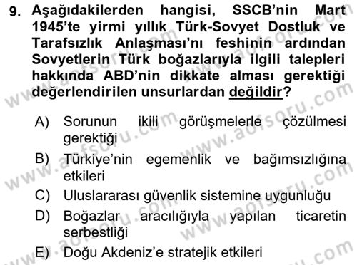 Orta Asya ve Kafkaslarda Siyaset Dersi 2022 - 2023 Yılı Yaz Okulu Sınav Soruları 9. Soru
