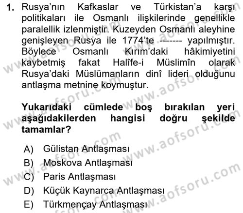 Orta Asya ve Kafkaslarda Siyaset Dersi 2023 - 2024 Yılı (Vize) Ara Sınav Soruları 1. Soru
