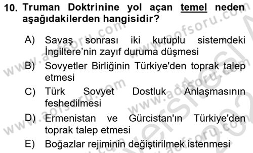Orta Asya ve Kafkaslarda Siyaset Dersi 2023 - 2024 Yılı (Vize) Ara Sınav Soruları 10. Soru