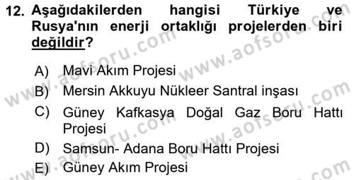 Orta Asya ve Kafkaslarda Siyaset Dersi 2023 - 2024 Yılı (Vize) Ara Sınav Soruları 12. Soru
