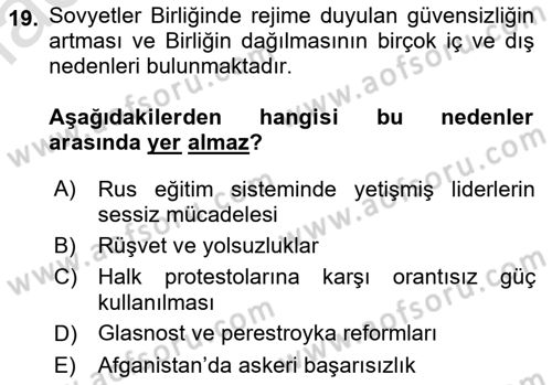 Orta Asya ve Kafkaslarda Siyaset Dersi 2023 - 2024 Yılı (Vize) Ara Sınavı 19. Soru