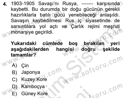 Orta Asya ve Kafkaslarda Siyaset Dersi 2023 - 2024 Yılı (Vize) Ara Sınav Soruları 4. Soru