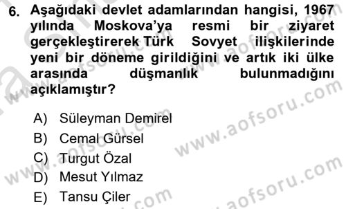 Orta Asya ve Kafkaslarda Siyaset Dersi 2023 - 2024 Yılı (Vize) Ara Sınav Soruları 6. Soru