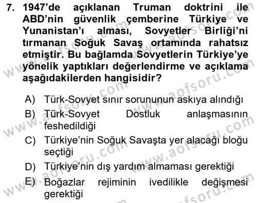 Orta Asya ve Kafkaslarda Siyaset Dersi 2023 - 2024 Yılı (Vize) Ara Sınav Soruları 7. Soru