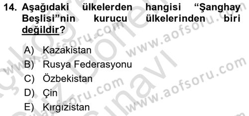 Orta Asya ve Kafkaslarda Siyaset Dersi 2023 - 2024 Yılı (Final) Dönem Sonu Sınav Soruları 14. Soru