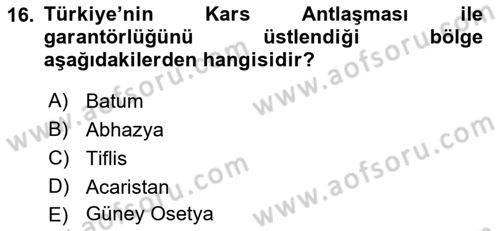 Orta Asya ve Kafkaslarda Siyaset Dersi 2023 - 2024 Yılı (Final) Dönem Sonu Sınav Soruları 16. Soru