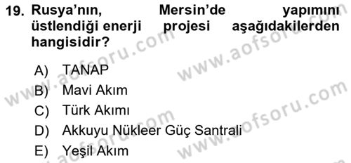 Orta Asya ve Kafkaslarda Siyaset Dersi 2023 - 2024 Yılı (Final) Dönem Sonu Sınav Soruları 19. Soru
