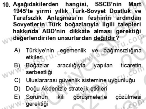 Orta Asya ve Kafkaslarda Siyaset Dersi 2023 - 2024 Yılı Yaz Okulu Sınav Soruları 10. Soru
