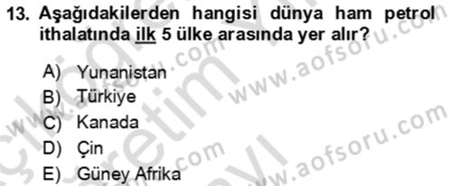 Orta Asya ve Kafkaslarda Siyaset Dersi 2023 - 2024 Yılı Yaz Okulu Sınav Soruları 13. Soru