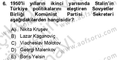 Orta Asya ve Kafkaslarda Siyaset Dersi 2023 - 2024 Yılı Yaz Okulu Sınav Soruları 6. Soru