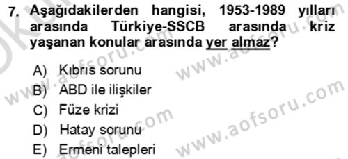 Orta Asya ve Kafkaslarda Siyaset Dersi 2023 - 2024 Yılı Yaz Okulu Sınav Soruları 7. Soru