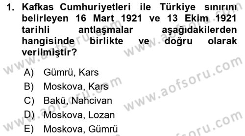 Orta Asya ve Kafkaslarda Siyaset Dersi 2024 - 2025 Yılı (Vize) Ara Sınav Soruları 1. Soru
