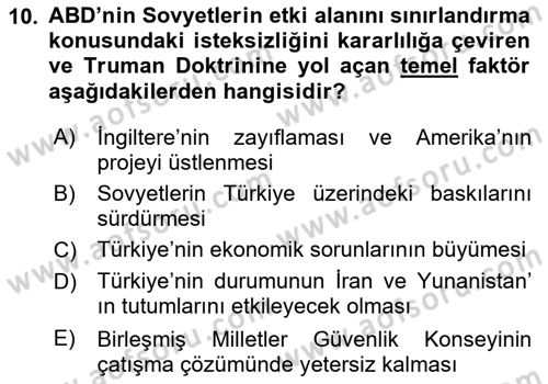 Orta Asya ve Kafkaslarda Siyaset Dersi 2024 - 2025 Yılı (Vize) Ara Sınav Soruları 10. Soru