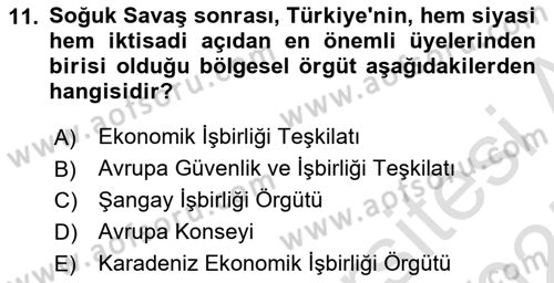 Orta Asya ve Kafkaslarda Siyaset Dersi 2024 - 2025 Yılı (Vize) Ara Sınav Soruları 11. Soru