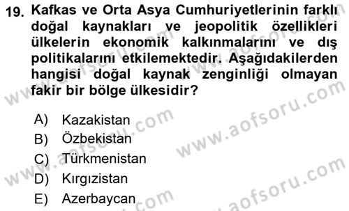 Orta Asya ve Kafkaslarda Siyaset Dersi 2024 - 2025 Yılı (Vize) Ara Sınav Soruları 19. Soru