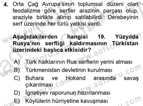 Orta Asya ve Kafkaslarda Siyaset Dersi 2024 - 2025 Yılı (Vize) Ara Sınav Soruları 4. Soru