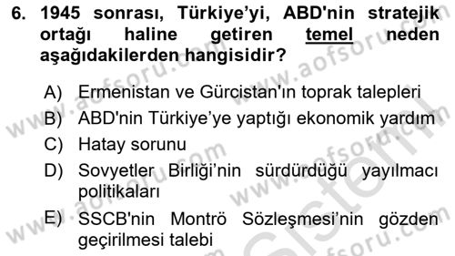 Orta Asya ve Kafkaslarda Siyaset Dersi 2024 - 2025 Yılı (Vize) Ara Sınav Soruları 6. Soru