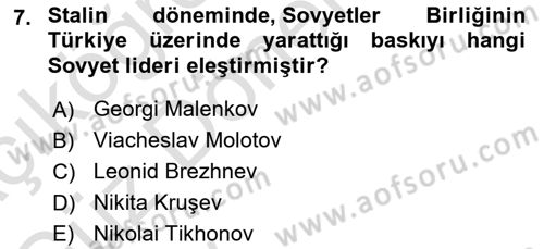 Orta Asya ve Kafkaslarda Siyaset Dersi 2024 - 2025 Yılı (Vize) Ara Sınav Soruları 7. Soru