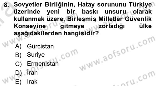 Orta Asya ve Kafkaslarda Siyaset Dersi 2024 - 2025 Yılı (Vize) Ara Sınav Soruları 8. Soru