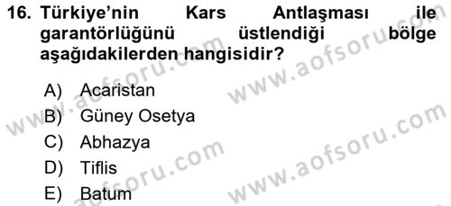 Orta Asya ve Kafkaslarda Siyaset Dersi 2024 - 2025 Yılı (Final) Dönem Sonu Sınav Soruları 16. Soru