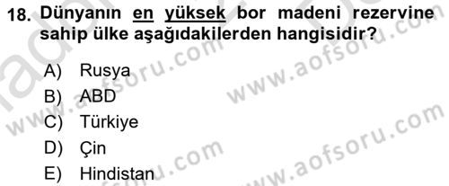 Orta Asya ve Kafkaslarda Siyaset Dersi 2024 - 2025 Yılı (Final) Dönem Sonu Sınav Soruları 18. Soru