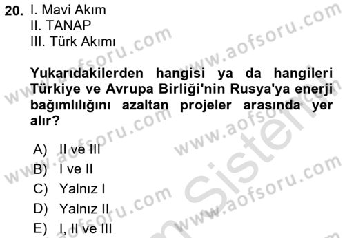 Orta Asya ve Kafkaslarda Siyaset Dersi 2024 - 2025 Yılı (Final) Dönem Sonu Sınav Soruları 20. Soru