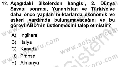 Orta Asya ve Kafkaslarda Siyaset Dersi 2024 - 2025 Yılı Yaz Okulu Sınav Soruları 12. Soru