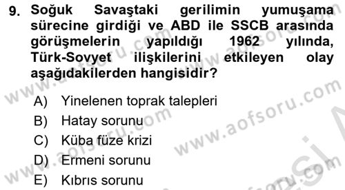 Orta Asya ve Kafkaslarda Siyaset Dersi 2024 - 2025 Yılı Yaz Okulu Sınav Soruları 9. Soru
