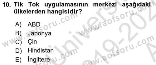 Sosyal Medyaya Giriş Dersi 2019 - 2020 Yılı (Vize) Ara Sınav Soruları 10. Soru