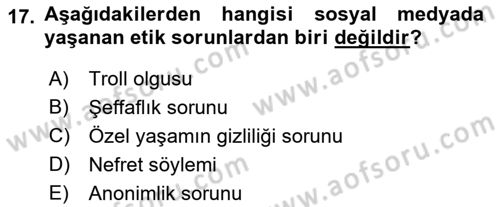 Sosyal Medyaya Giriş Dersi 2019 - 2020 Yılı (Final) Dönem Sonu Sınav Soruları 17. Soru