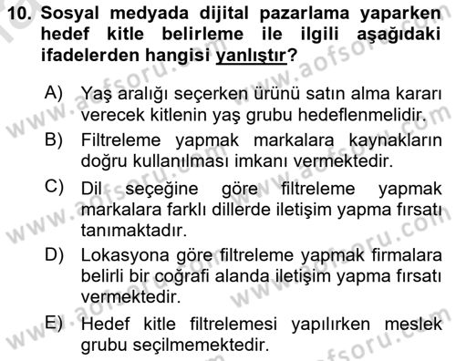 Sosyal Medyaya Giriş Dersi 2020 - 2021 Yılı Yaz Okulu Sınav Soruları 10. Soru