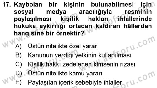 Sosyal Medyaya Giriş Dersi 2020 - 2021 Yılı Yaz Okulu Sınav Soruları 17. Soru