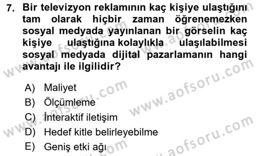 Sosyal Medyaya Giriş Dersi 2020 - 2021 Yılı Yaz Okulu Sınav Soruları 7. Soru