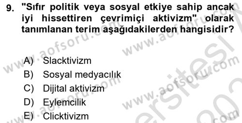 Sosyal Medyaya Giriş Dersi 2020 - 2021 Yılı Yaz Okulu Sınav Soruları 9. Soru