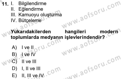 Sosyal Medyaya Giriş Dersi 2021 - 2022 Yılı Yaz Okulu Sınav Soruları 11. Soru