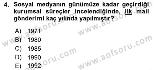 Sosyal Medyaya Giriş Dersi 2021 - 2022 Yılı Yaz Okulu Sınav Soruları 4. Soru