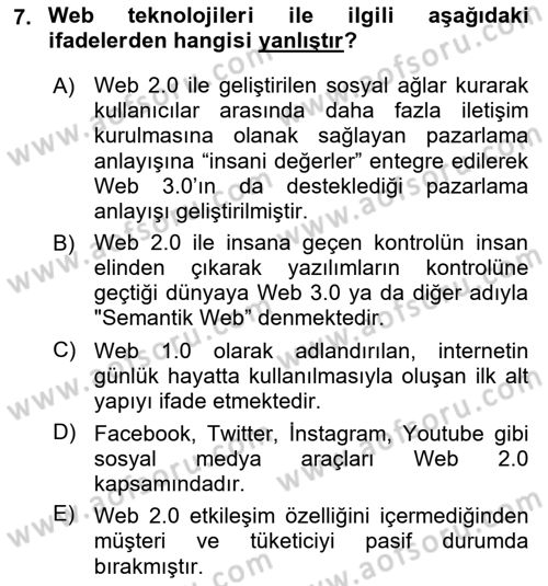 Sosyal Medyaya Giriş Dersi 2021 - 2022 Yılı Yaz Okulu Sınav Soruları 7. Soru