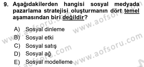 Sosyal Medyaya Giriş Dersi 2021 - 2022 Yılı Yaz Okulu Sınav Soruları 9. Soru