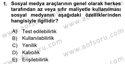 Sosyal Medya Platformları Dersi 2023 - 2024 Yılı (Vize) Ara Sınav Soruları 1. Soru