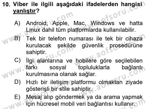 Sosyal Medya Platformları Dersi 2023 - 2024 Yılı (Vize) Ara Sınav Soruları 10. Soru