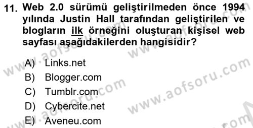 Sosyal Medya Platformları Dersi 2023 - 2024 Yılı (Vize) Ara Sınav Soruları 11. Soru