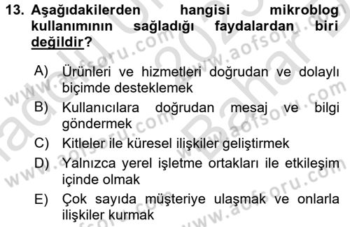 Sosyal Medya Platformları Dersi 2023 - 2024 Yılı (Vize) Ara Sınav Soruları 13. Soru
