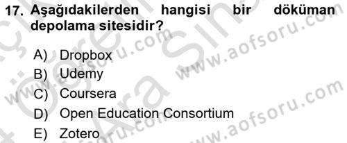 Sosyal Medya Platformları Dersi 2023 - 2024 Yılı (Vize) Ara Sınav Soruları 17. Soru
