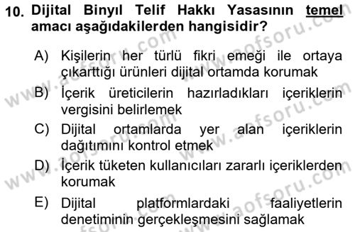 Sosyal Medya Platformları Dersi 2023 - 2024 Yılı (Final) Dönem Sonu Sınav Soruları 10. Soru