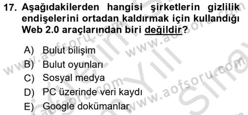 Sosyal Medya Platformları Dersi 2023 - 2024 Yılı (Final) Dönem Sonu Sınav Soruları 17. Soru