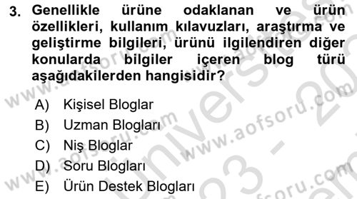 Sosyal Medya Platformları Dersi 2023 - 2024 Yılı (Final) Dönem Sonu Sınav Soruları 3. Soru