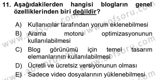 Sosyal Medya Platformları Dersi 2024 - 2025 Yılı (Vize) Ara Sınav Soruları 11. Soru
