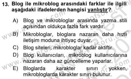 Sosyal Medya Platformları Dersi 2024 - 2025 Yılı (Vize) Ara Sınav Soruları 13. Soru